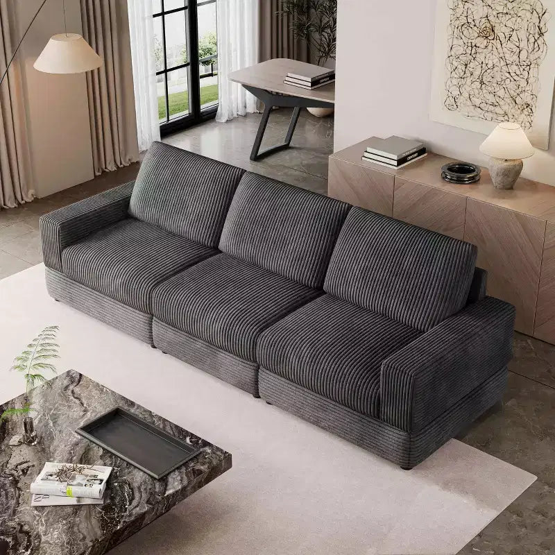 ATJafurn Canapé d'angle en velours côtelé Modulable Moderne Surdimensionné Rembourré avec Coussins Confortables Assise Profonde Pour Salon Chambre Appartement Bureau