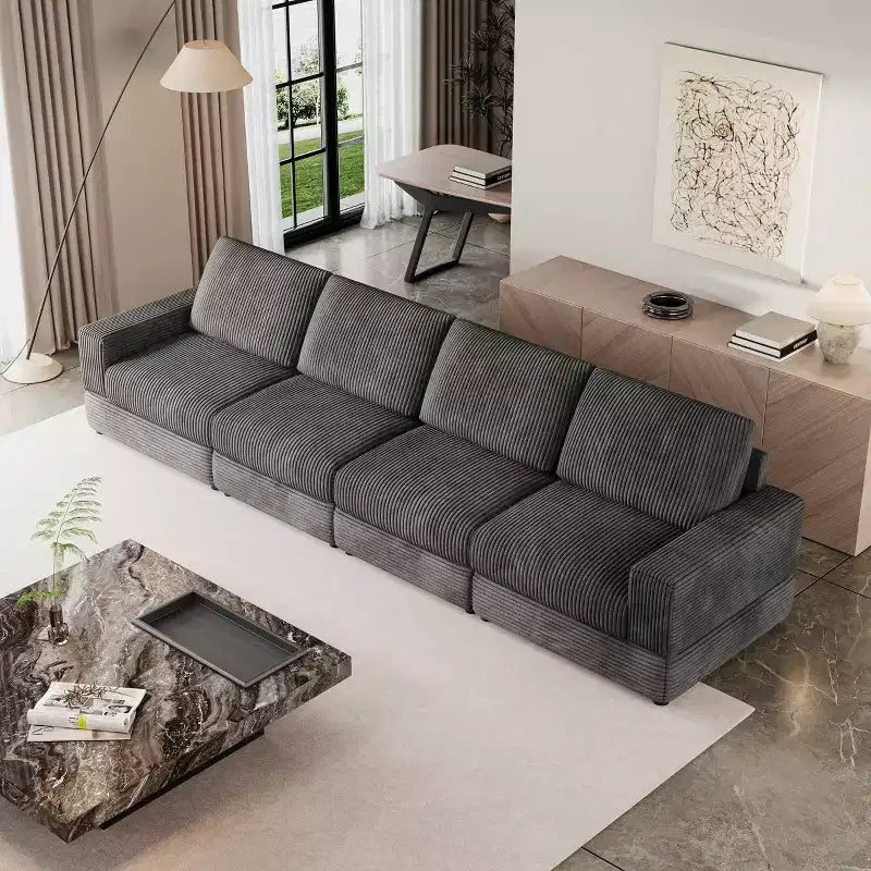ATJafurn Canapé d'angle en velours côtelé Modulable Moderne Surdimensionné Rembourré avec Coussins Confortables Assise Profonde Pour Salon Chambre Appartement Bureau