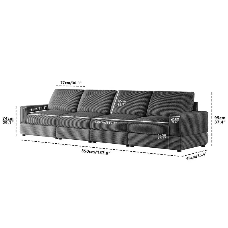 ATJafurn Canapé d'angle en velours côtelé Modulable Moderne Surdimensionné Rembourré avec Coussins Confortables Assise Profonde Pour Salon Chambre Appartement Bureau