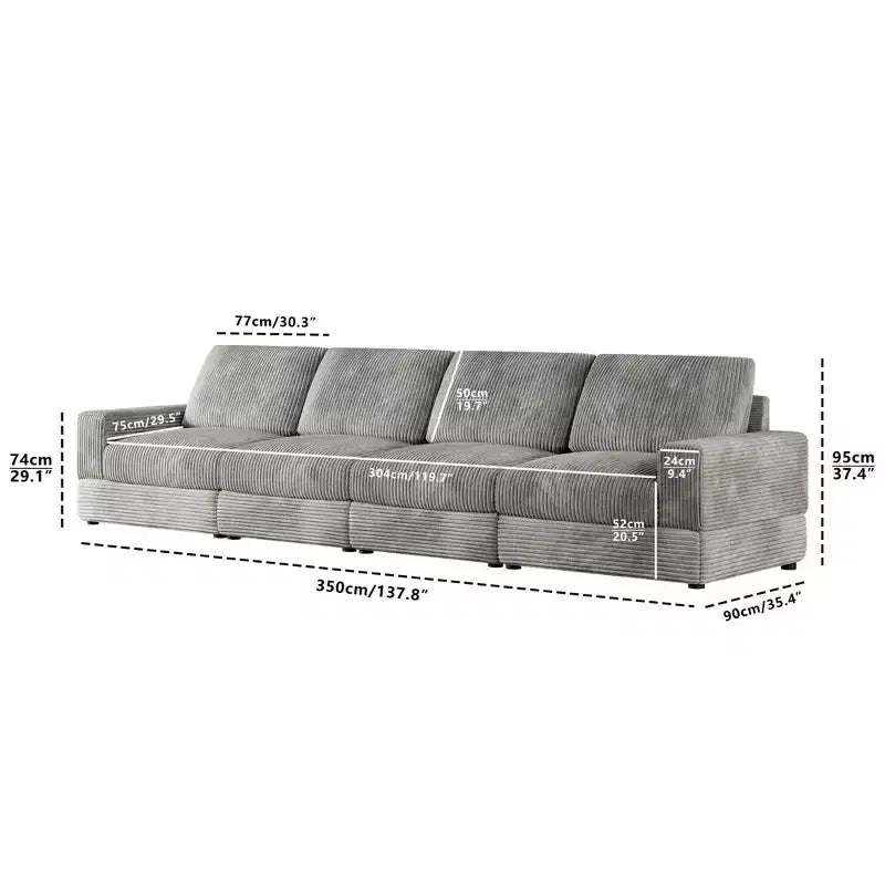 ATJafurn Canapé d'angle en velours côtelé Modulable Moderne Surdimensionné Rembourré avec Coussins Confortables Assise Profonde Pour Salon Chambre Appartement Bureau