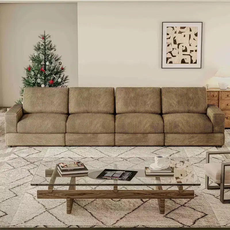 ATJafurn Canapé d'angle en velours côtelé Modulable Moderne Surdimensionné Rembourré avec Coussins Confortables Assise Profonde Pour Salon Chambre Appartement Bureau