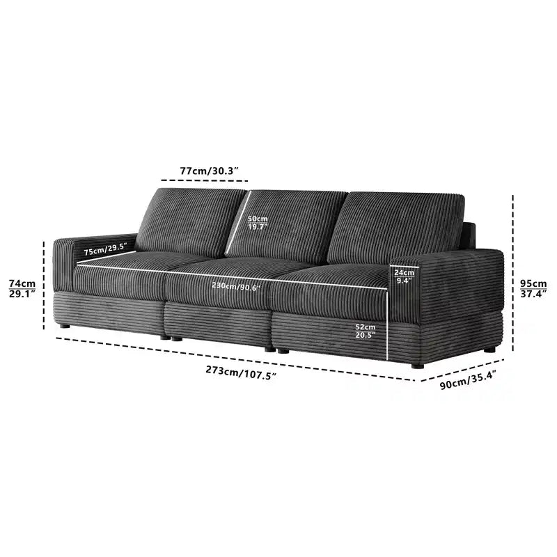 ATJafurn Canapé d'angle en velours côtelé Modulable Moderne Surdimensionné Rembourré avec Coussins Confortables Assise Profonde Pour Salon Chambre Appartement Bureau
