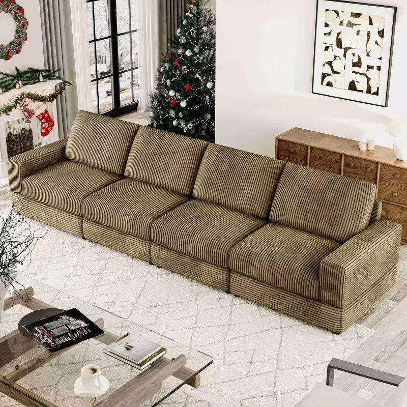 ATJafurn Canapé d'angle en velours côtelé Modulable Moderne Surdimensionné Rembourré avec Coussins Confortables Assise Profonde Pour Salon Chambre Appartement Bureau