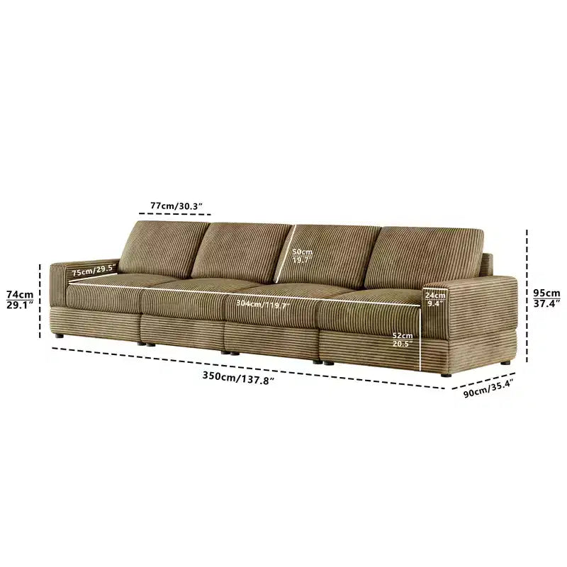 ATJafurn Canapé d'angle en velours côtelé Modulable Moderne Surdimensionné Rembourré avec Coussins Confortables Assise Profonde Pour Salon Chambre Appartement Bureau