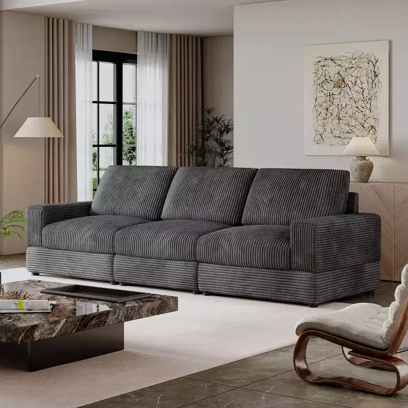 ATJafurn Canapé d'angle en velours côtelé Modulable Moderne Surdimensionné Rembourré avec Coussins Confortables Assise Profonde Pour Salon Chambre Appartement Bureau