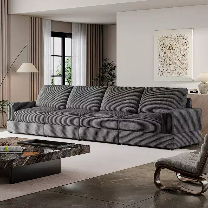ATJafurn Canapé d'angle en velours côtelé Modulable Moderne Surdimensionné Rembourré avec Coussins Confortables Assise Profonde Pour Salon Chambre Appartement Bureau