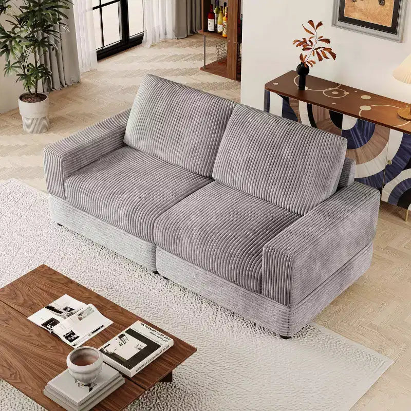ATJafurn Canapé d'angle en velours côtelé Modulable Moderne Surdimensionné Rembourré avec Coussins Confortables Assise Profonde Pour Salon Chambre Appartement Bureau