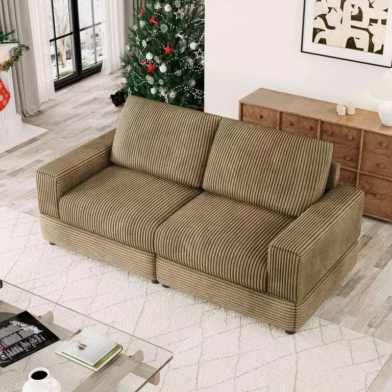ATJafurn Canapé d'angle en velours côtelé Modulable Moderne Surdimensionné Rembourré avec Coussins Confortables Assise Profonde Pour Salon Chambre Appartement Bureau