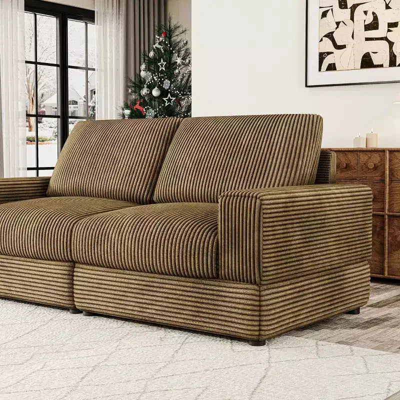 ATJafurn Canapé d'angle en velours côtelé Modulable Moderne Surdimensionné Rembourré avec Coussins Confortables Assise Profonde Pour Salon Chambre Appartement Bureau