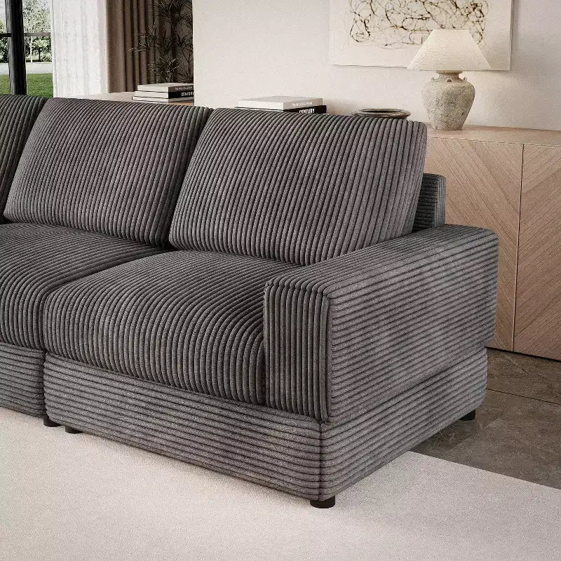 ATJafurn Canapé d'angle en velours côtelé Modulable Moderne Surdimensionné Rembourré avec Coussins Confortables Assise Profonde Pour Salon Chambre Appartement Bureau