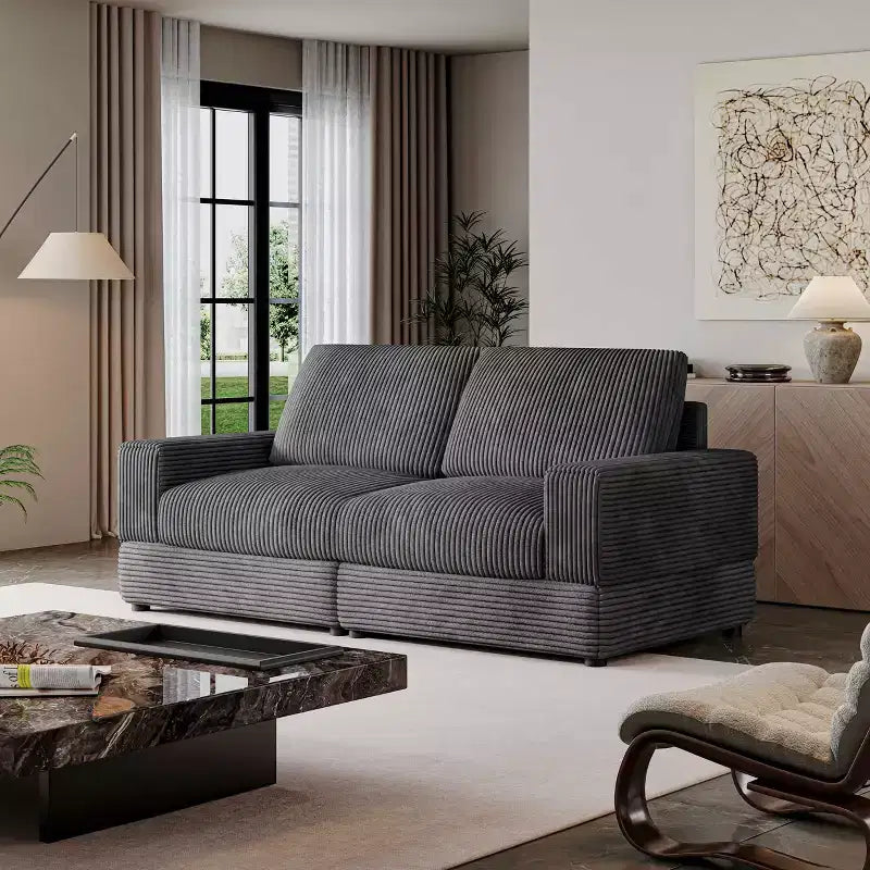 ATJafurn Canapé d'angle en velours côtelé Modulable Moderne Surdimensionné Rembourré avec Coussins Confortables Assise Profonde Pour Salon Chambre Appartement Bureau