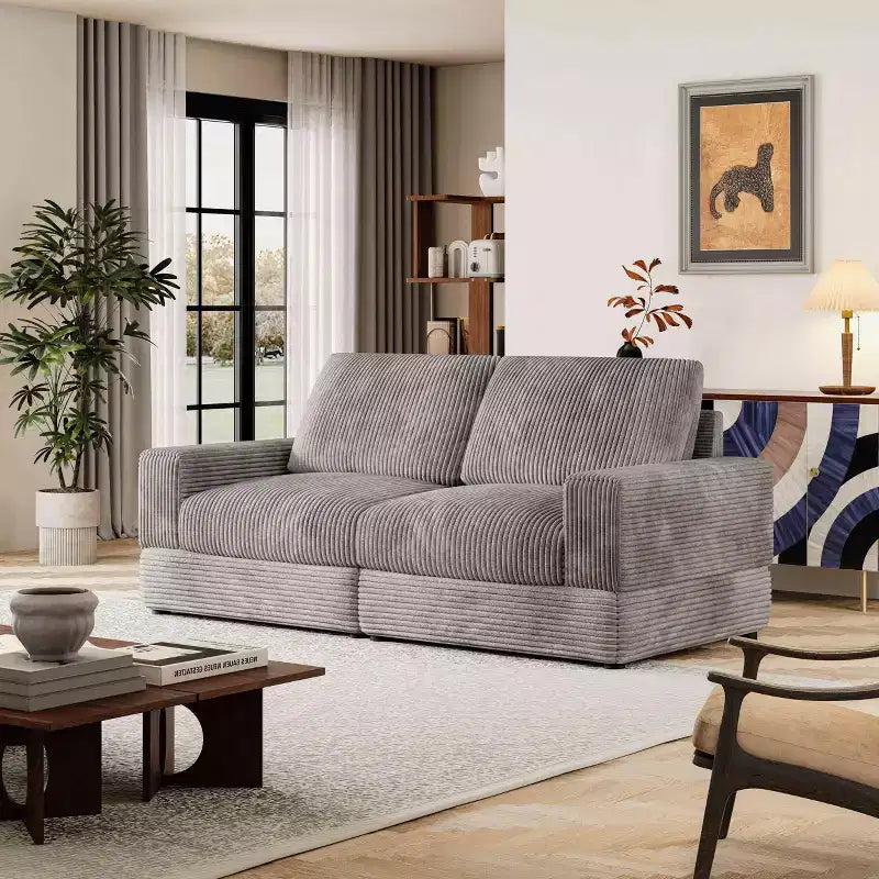 ATJafurn Canapé d'angle en velours côtelé Modulable Moderne Surdimensionné Rembourré avec Coussins Confortables Assise Profonde Pour Salon Chambre Appartement Bureau