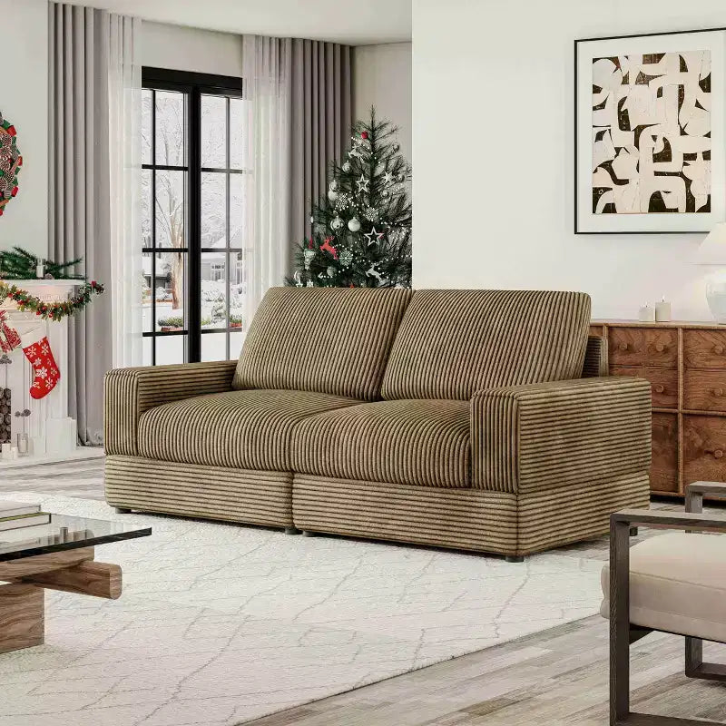 ATJafurn Canapé d'angle en velours côtelé Modulable Moderne Surdimensionné Rembourré avec Coussins Confortables Assise Profonde Pour Salon Chambre Appartement Bureau