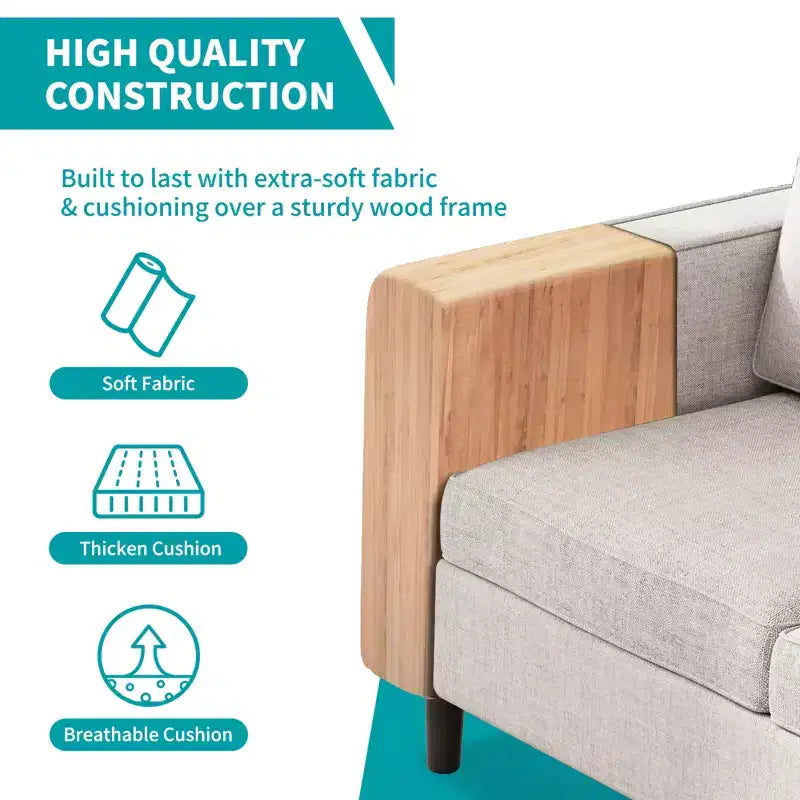 Mjkone Ensemble canapé sectionnel convertible 3 pièces, canapé 3 places et causeuse en lin avec poche latérale, pouf de rangement
