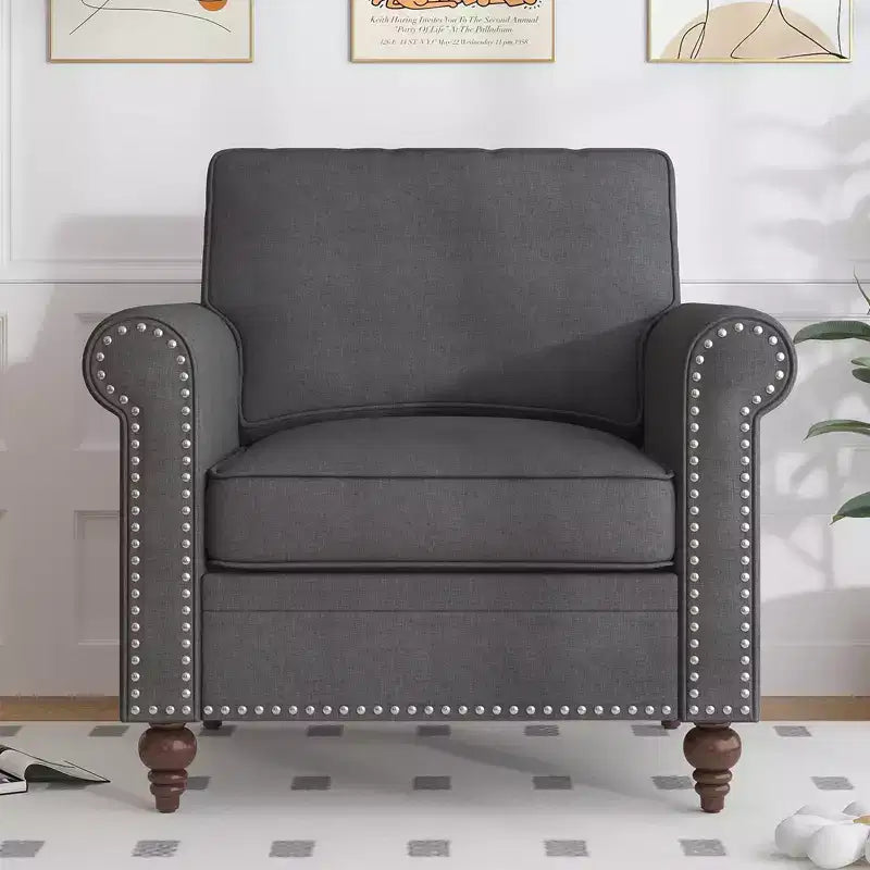 Mjkone Canapé 3 places moderne en tissu lin avec fauteuil simple et rivets pour salon, chambre, appartement, bureau