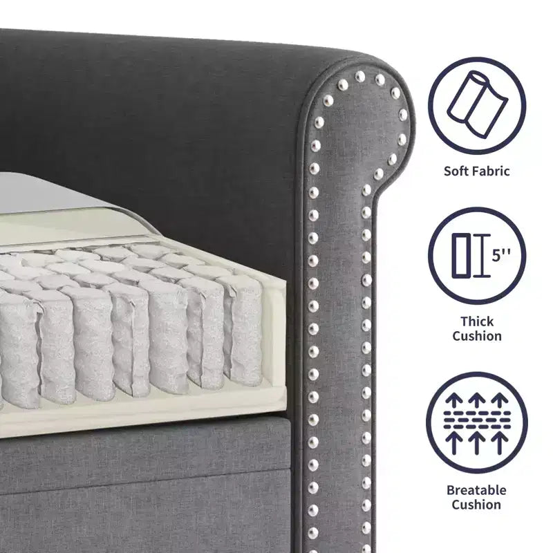 Mjkone Canapé 3 places moderne en tissu lin avec fauteuil simple et rivets pour salon, chambre, appartement, bureau