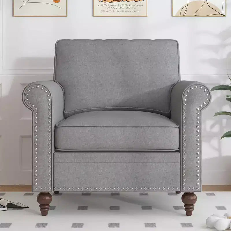 Mjkone Canapé 3 places moderne en tissu lin avec fauteuil simple et rivets pour salon, chambre, appartement, bureau