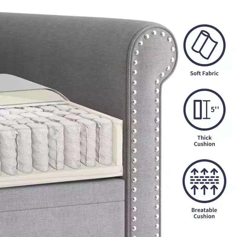 Mjkone Canapé 3 places moderne en tissu lin avec fauteuil simple et rivets pour salon, chambre, appartement, bureau