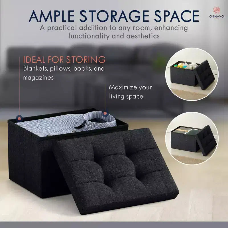 Pouf de rangement pliable rectangulaire petit format – 12 x 16 x 12