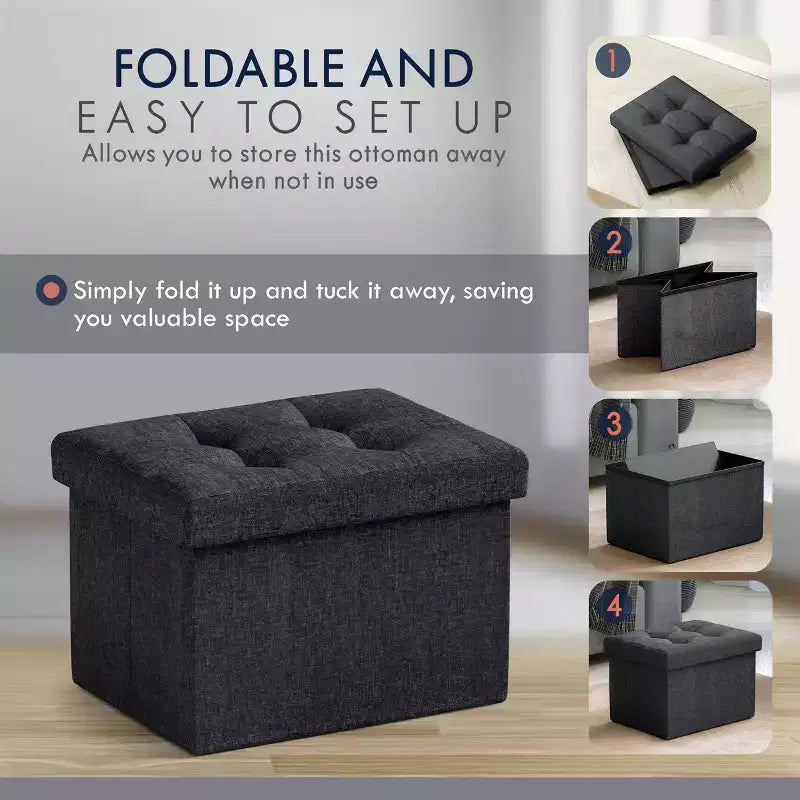Pouf de rangement pliable rectangulaire petit format – 12 x 16 x 12