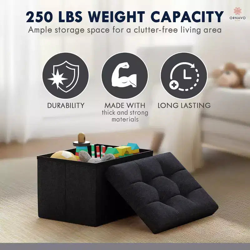 Pouf de rangement pliable rectangulaire petit format – 12 x 16 x 12