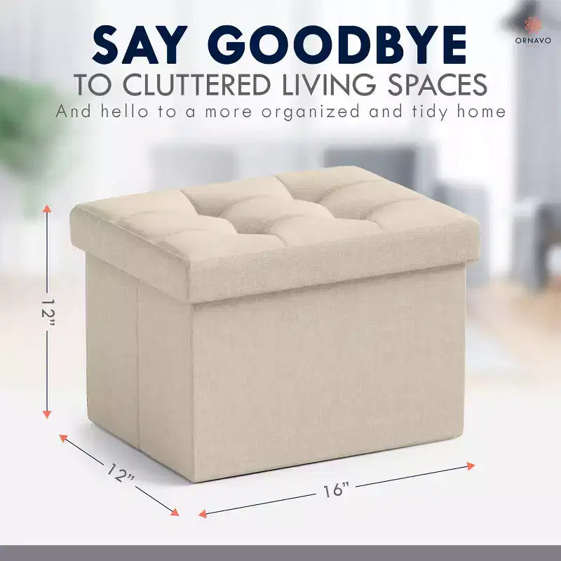 Pouf de rangement pliable rectangulaire petit format – 12 x 16 x 12