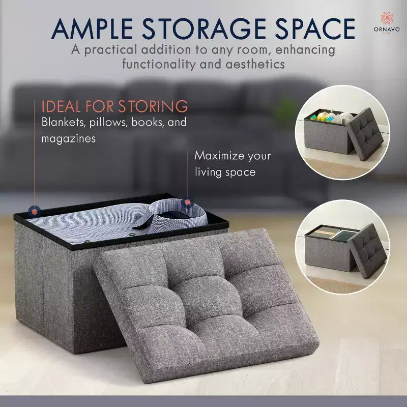 Pouf de rangement pliable rectangulaire petit format – 12 x 16 x 12