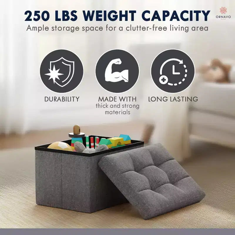 Pouf de rangement pliable rectangulaire petit format – 12 x 16 x 12