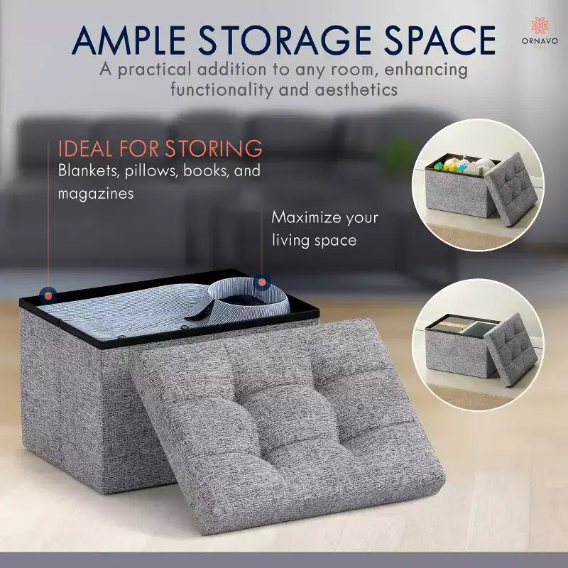 Pouf de rangement pliable rectangulaire petit format – 12 x 16 x 12