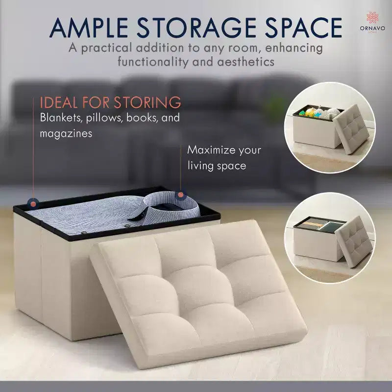 Pouf de rangement pliable rectangulaire petit format – 12 x 16 x 12