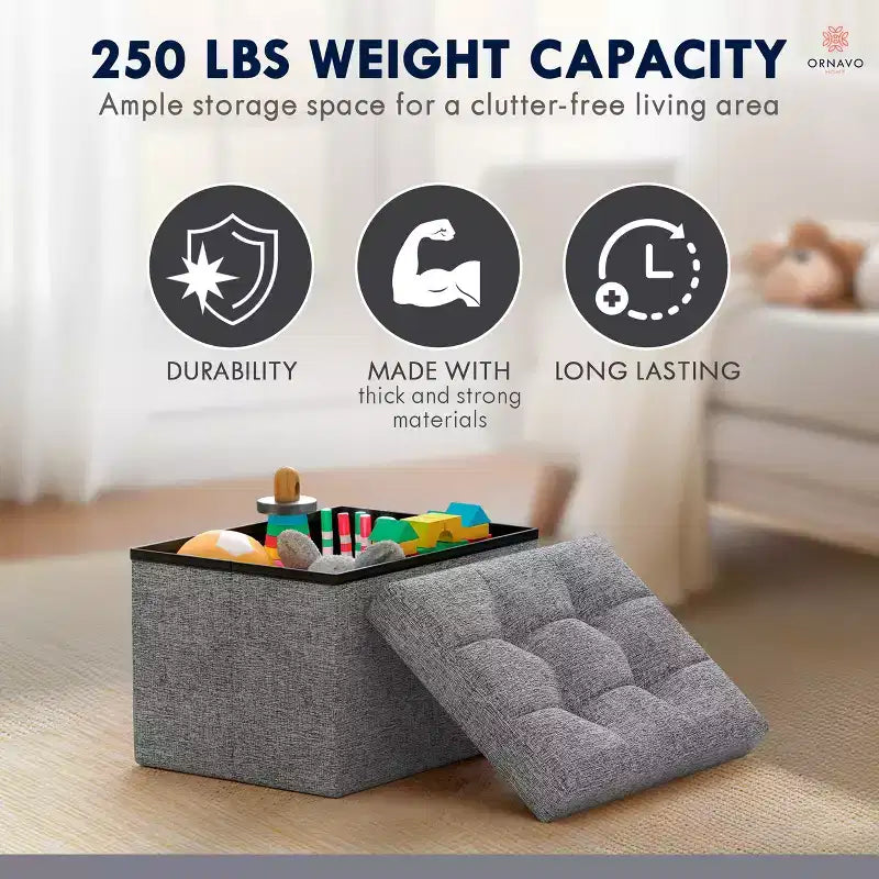 Pouf de rangement pliable rectangulaire petit format – 12 x 16 x 12