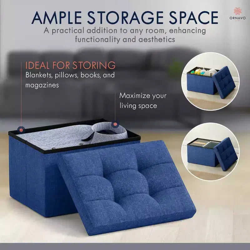 Pouf de rangement pliable rectangulaire petit format – 12 x 16 x 12