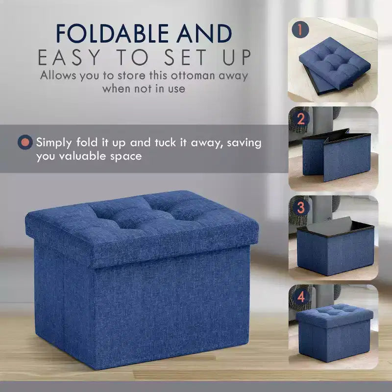 Pouf de rangement pliable rectangulaire petit format – 12 x 16 x 12