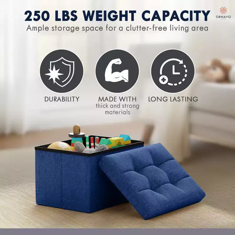 Pouf de rangement pliable rectangulaire petit format – 12 x 16 x 12