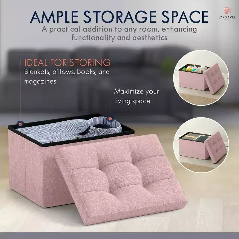 Pouf de rangement pliable rectangulaire petit format – 12 x 16 x 12