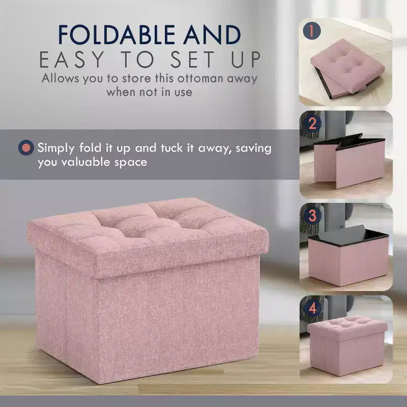 Pouf de rangement pliable rectangulaire petit format – 12 x 16 x 12