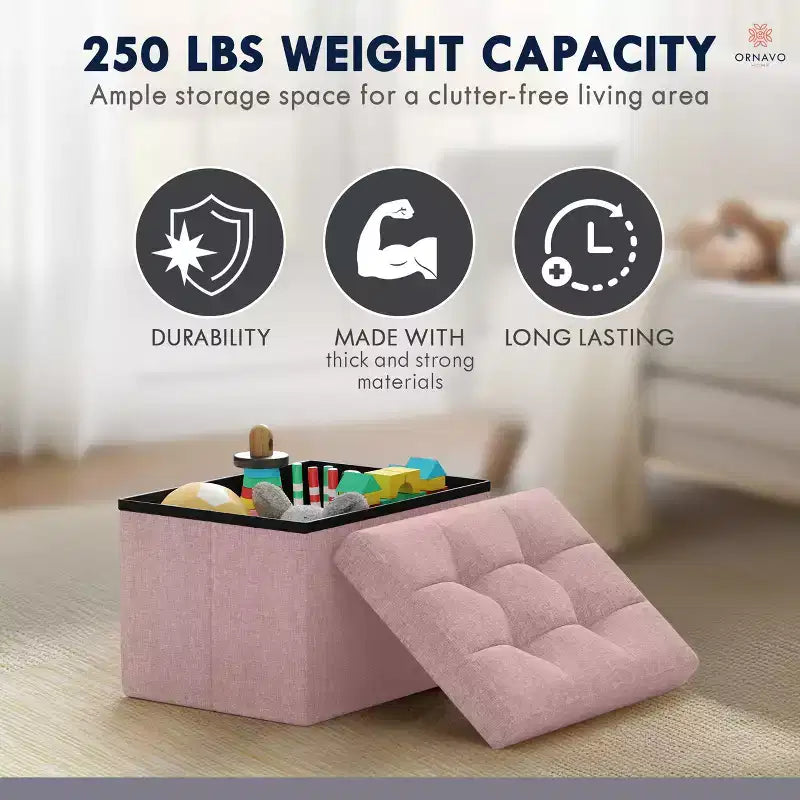 Pouf de rangement pliable rectangulaire petit format – 12 x 16 x 12