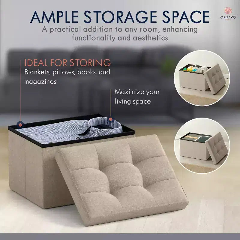 Pouf de rangement pliable rectangulaire petit format – 12 x 16 x 12