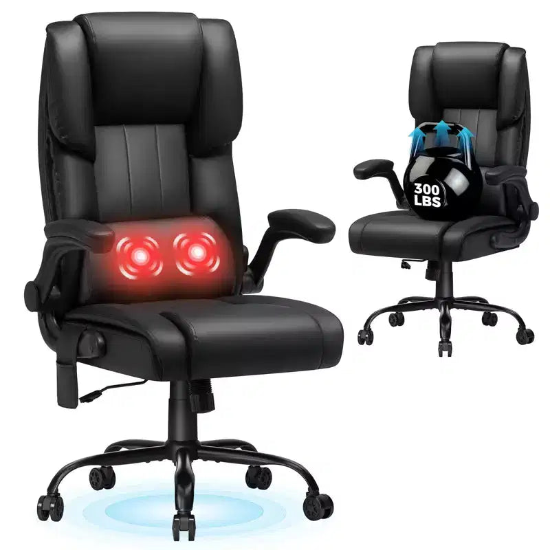 Hoffree Heated Massage Executive Office Chair with Flip-up Armrests, Footrest & Reclining Backrest