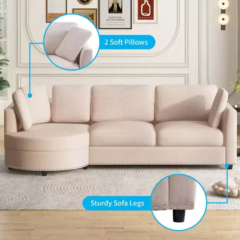 Canapé Mjkone Cloud, Petit Canapé Moderne de Salon Minimaliste, Canapé d'Angle en L avec Méridienne