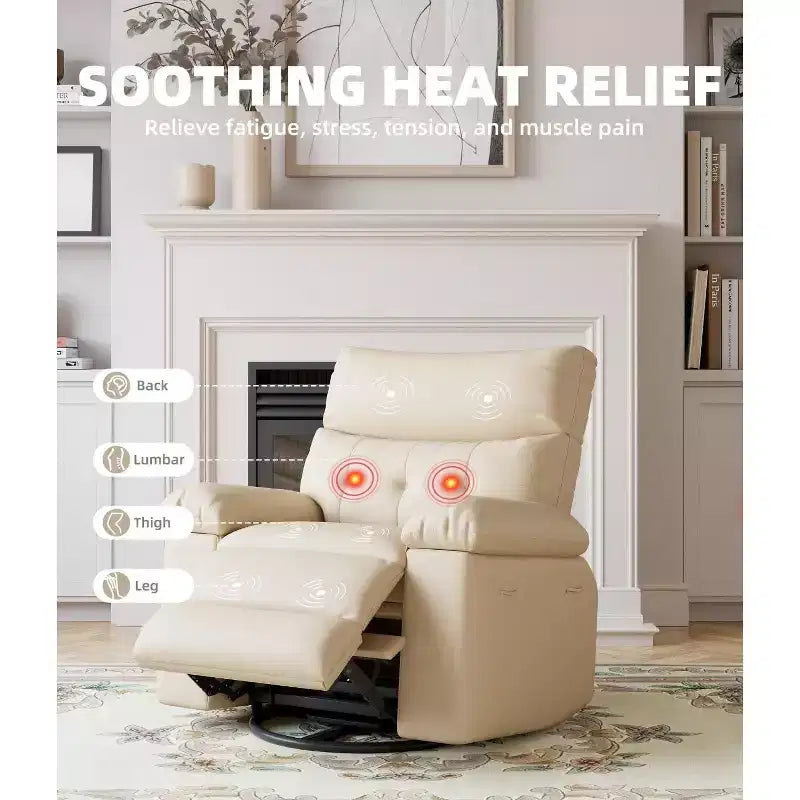 Fauteuil inclinable surdimensionné 27 avec chauffage et massage, pivotant à 360° et bascule manuelle, télécommande pour salon, chambre à coucher