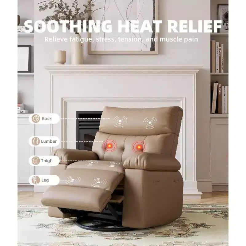 Fauteuil inclinable surdimensionné 27 avec chauffage et massage, pivotant à 360° et bascule manuelle, télécommande pour salon, chambre à coucher