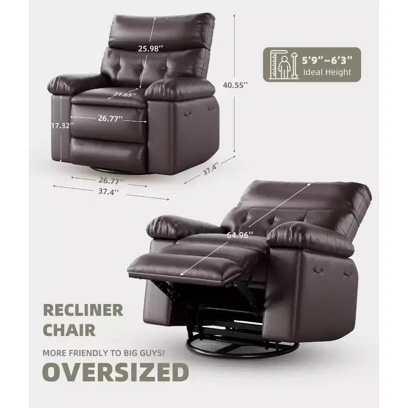 Fauteuil inclinable surdimensionné 27 avec chauffage et massage, pivotant à 360° et bascule manuelle, télécommande pour salon, chambre à coucher