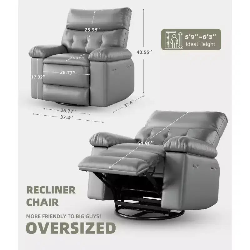 Fauteuil inclinable surdimensionné 27 avec chauffage et massage, pivotant à 360° et bascule manuelle, télécommande pour salon, chambre à coucher