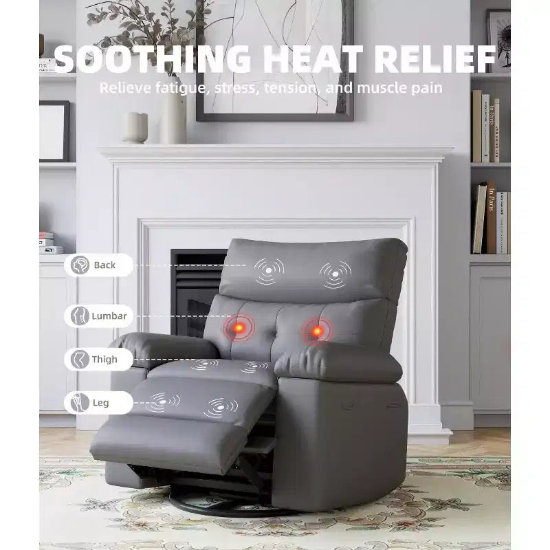 Fauteuil inclinable surdimensionné 27 avec chauffage et massage, pivotant à 360° et bascule manuelle, télécommande pour salon, chambre à coucher