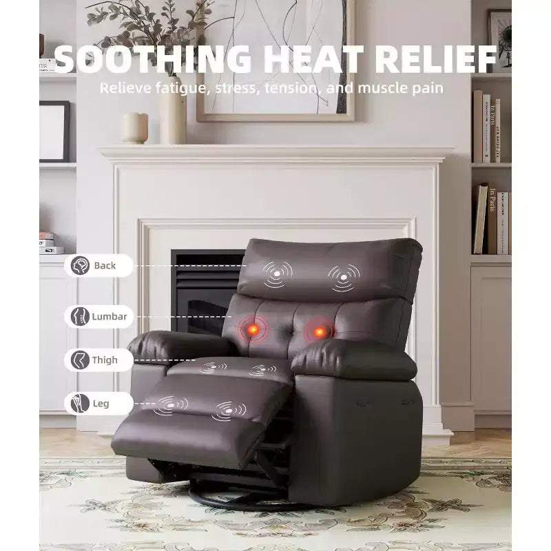 Fauteuil inclinable surdimensionné 27 avec chauffage et massage, pivotant à 360° et bascule manuelle, télécommande pour salon, chambre à coucher
