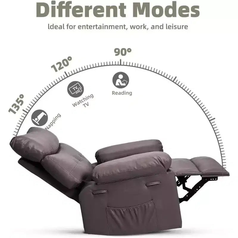 Fauteuil inclinable surdimensionné 27 avec chauffage et massage, pivotant à 360° et bascule manuelle, télécommande pour salon, chambre à coucher