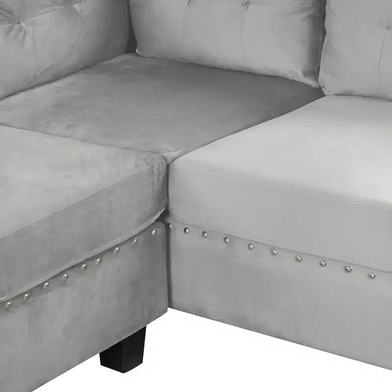Sectionnel moderne en L Whisen 105 avec pouf de rangement et 2 coussins