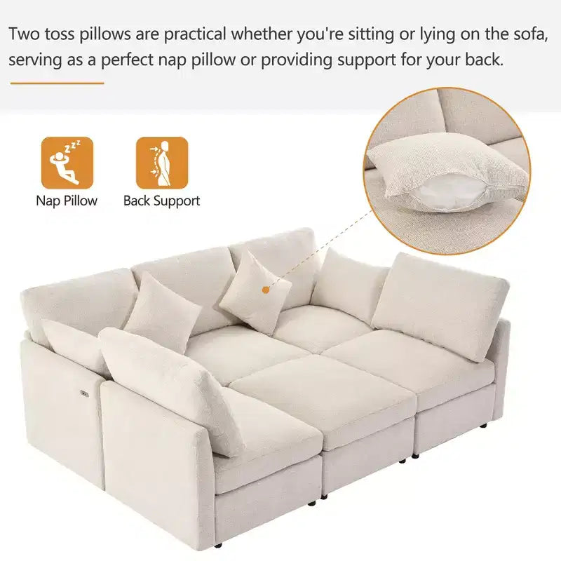 Canapé d'angle convertible 85.4 avec pouf et ports USB, en chenille, en forme de L/U, pour salon