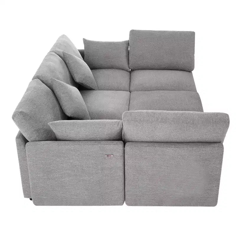 Canapé d'angle convertible 85.4 avec pouf et ports USB, en chenille, en forme de L/U, pour salon